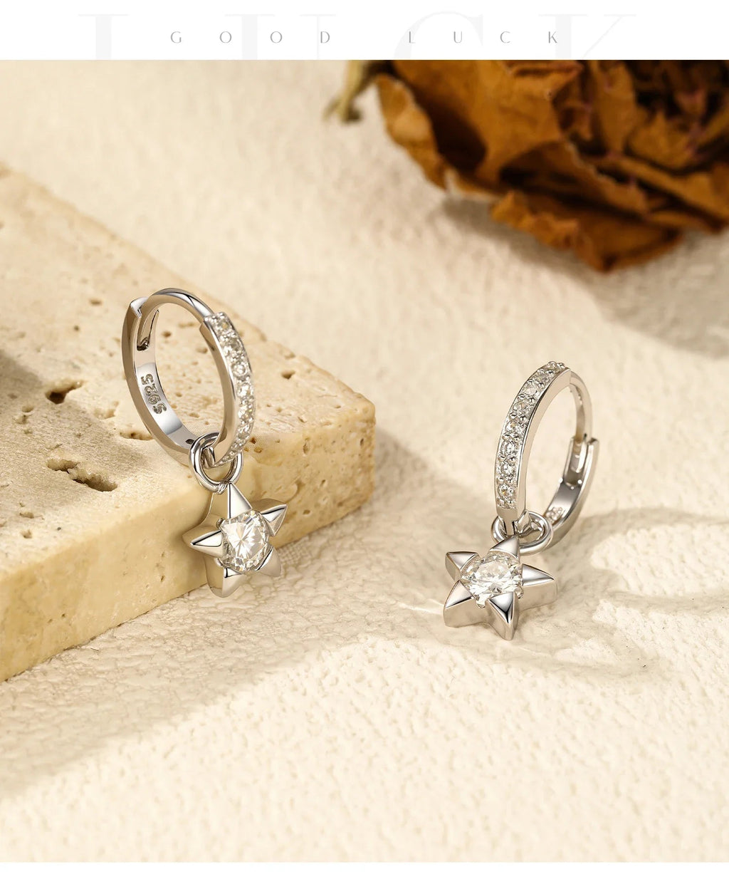 925 Sterling Silver Moissanite Star Hoop Earrings D Color Shiny For Women BandsCo Straps