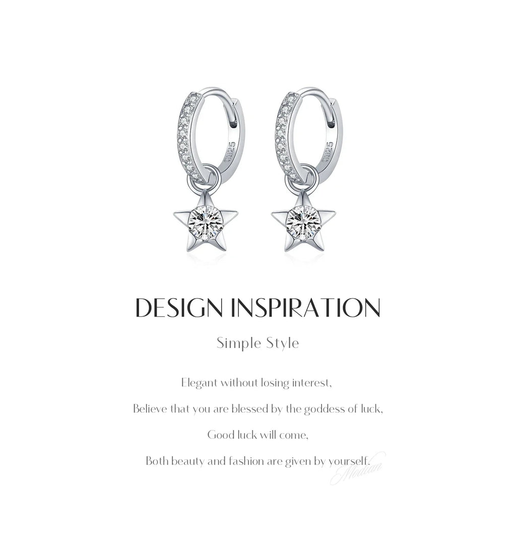 925 Sterling Silver Moissanite Star Hoop Earrings D Color Shiny For Women BandsCo Straps