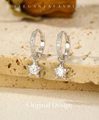 925 Sterling Silver Moissanite Star Hoop Earrings D Color Shiny For Women BandsCo Straps