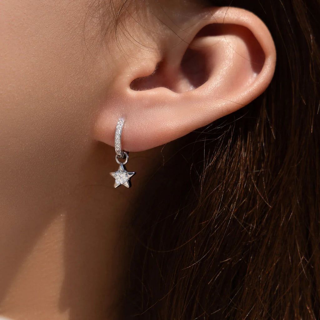 925 Sterling Silver Moissanite Star Hoop Earrings D Color Shiny For Women BandsCo Straps
