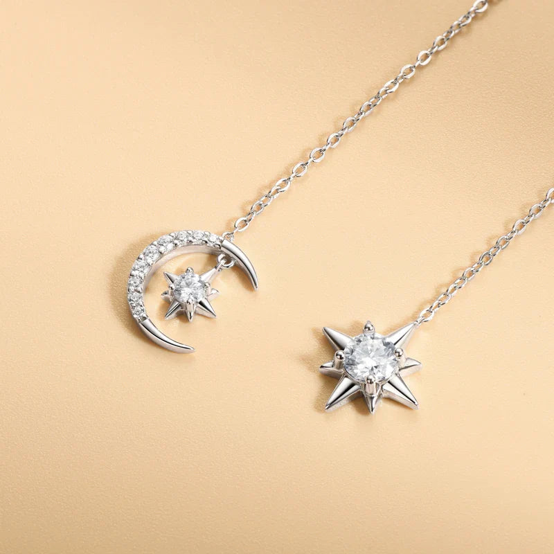 925 Sterling Silver Moissanite Star Moon Threader Earrings Asymmetric Drop BandsCo Straps