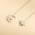 925 Sterling Silver Moissanite Star Moon Threader Earrings Asymmetric Drop BandsCo Straps
