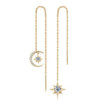 925 Sterling Silver Moissanite Star Moon Threader Earrings Asymmetric Drop BandsCo Straps