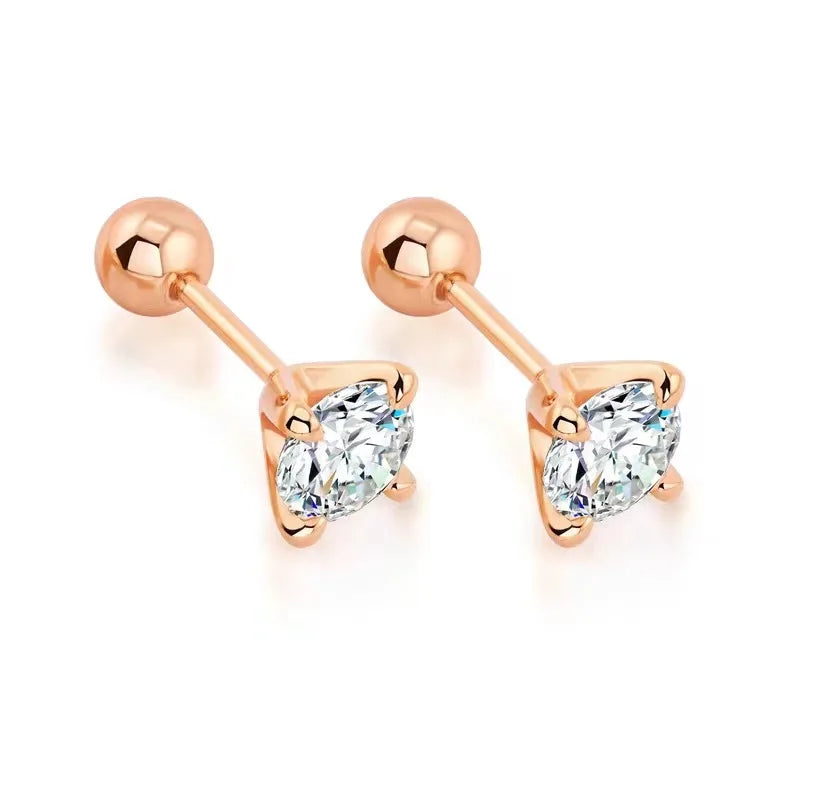 925 Sterling Silver Moissanite Stud Earrings 0.3-1ct Four-Claw Screw Back BandsCo Straps
