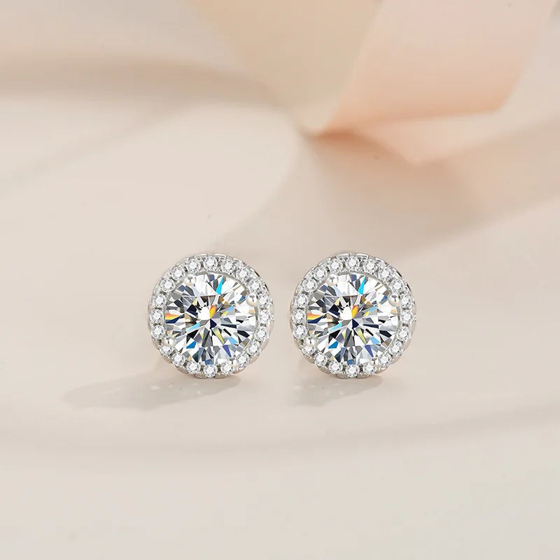 925 Sterling Silver Moissanite Stud Earrings 0.5/1 Ct Round Screw Unisex BandsCo Straps