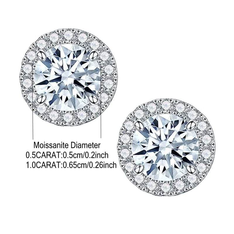 925 Sterling Silver Moissanite Stud Earrings 0.5/1 Ct Round Screw Unisex BandsCo Straps