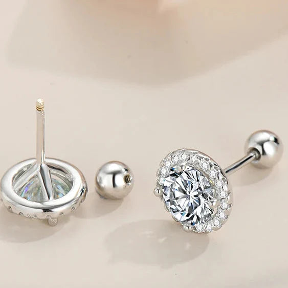 925 Sterling Silver Moissanite Stud Earrings 0.5/1 Ct Round Screw Unisex BandsCo Straps