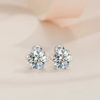 925 Sterling Silver Moissanite Stud Earrings 0.5-1ct Pair 6-Claw Screw Back BandsCo Straps