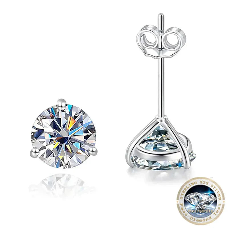 925 Sterling Silver Moissanite Stud Earrings 0.5CT 1CT Women Classic BandsCo Straps