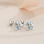 925 Sterling Silver Moissanite Stud Earrings 0.5-1ct Pair 6-Claw Screw Back BandsCo Straps