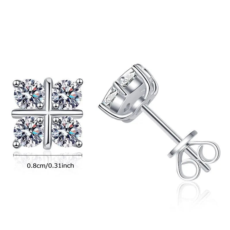925 Sterling Silver 0.8Ct x2 Moissanite Stud Earrings 1.6Ct Total Classic Luxury BandsCo Straps