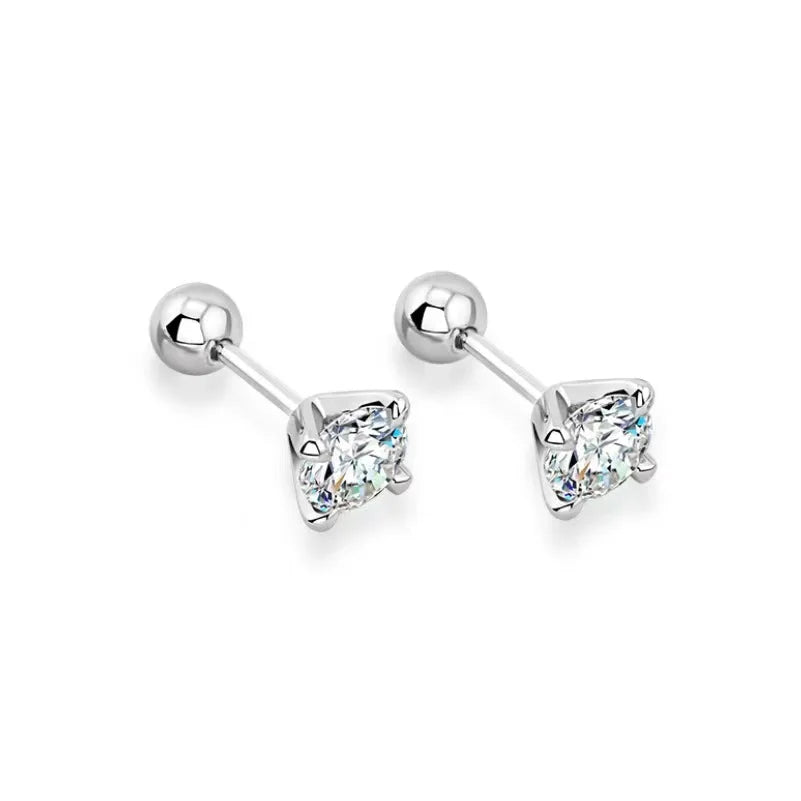 925 Sterling Silver Moissanite Stud Earrings 0.3-1ct Four-Claw Screw Back BandsCo Straps