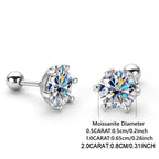 925 Sterling Silver Moissanite Stud Earrings 0.5-1ct Pair 6-Claw Screw Back BandsCo Straps