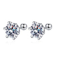 925 Sterling Silver Moissanite Stud Earrings 0.5-1ct Pair 6-Claw Screw Back BandsCo Straps