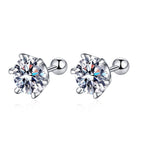 925 Sterling Silver Moissanite Stud Earrings 0.5-1ct Pair 6-Claw Screw Back BandsCo Straps