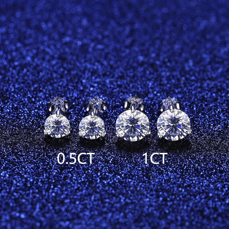 925 Sterling Silver Moissanite Stud Earrings 0.5CT 1CT Women Classic BandsCo Straps