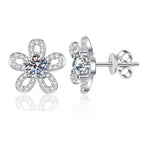 925 Sterling Silver Moissanite Stud Earrings 0.5ct x2 Five-Leaf Flower BandsCo Straps