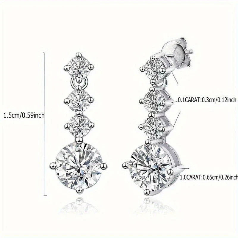 925 Sterling Silver Moissanite Stud Earrings 2.6ct Classic Simple Luxury BandsCo Straps