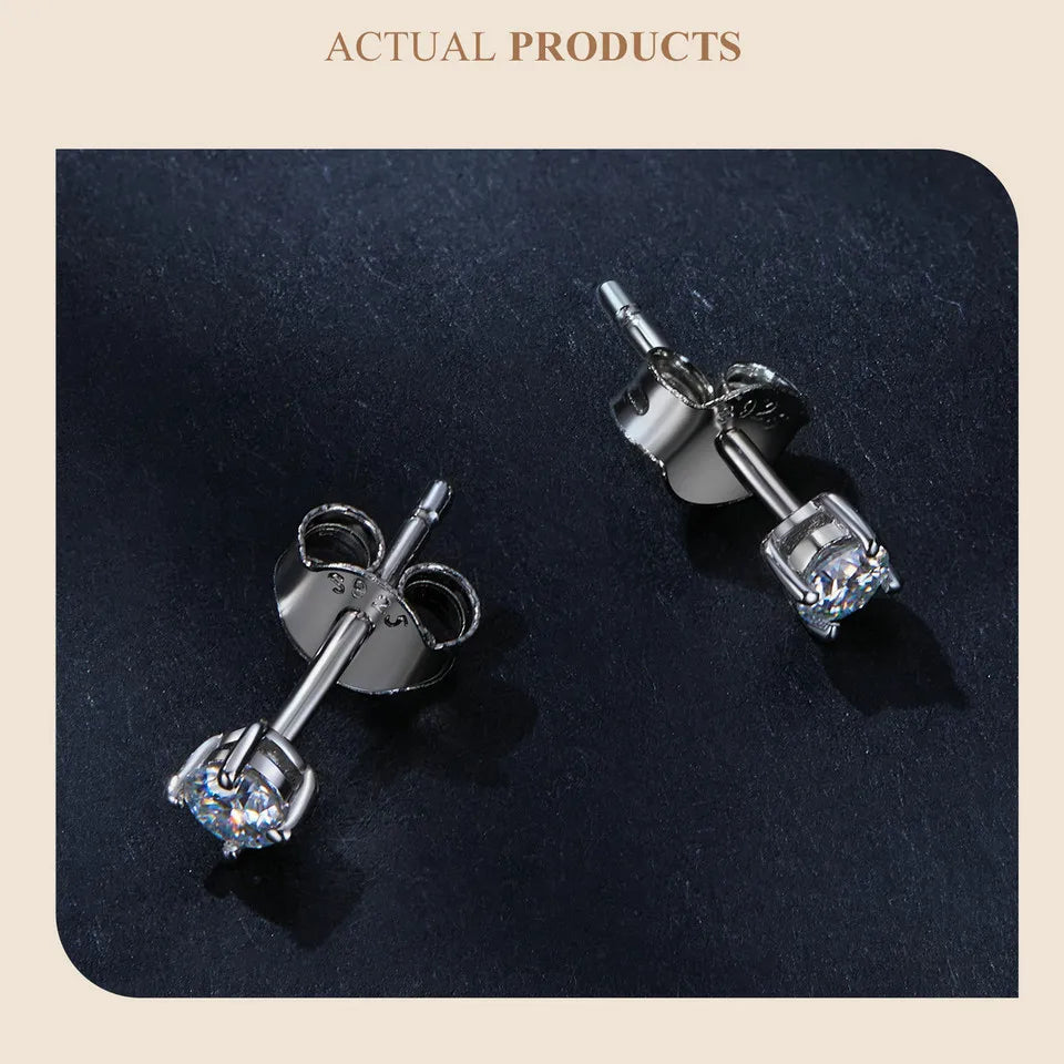 925 Sterling Silver Moissanite Stud Earrings VVS1 Lab Diamond Gift Unisex Party BandsCo Straps