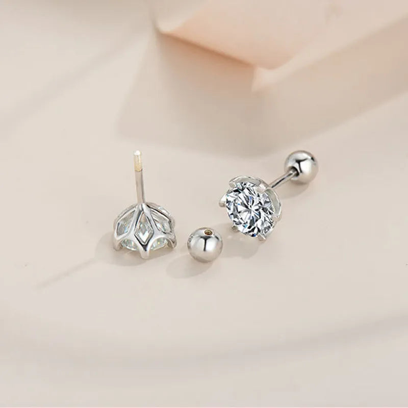 925 Sterling Silver Moissanite Stud Earrings 0.5-1ct Pair 6-Claw Screw Back BandsCo Straps