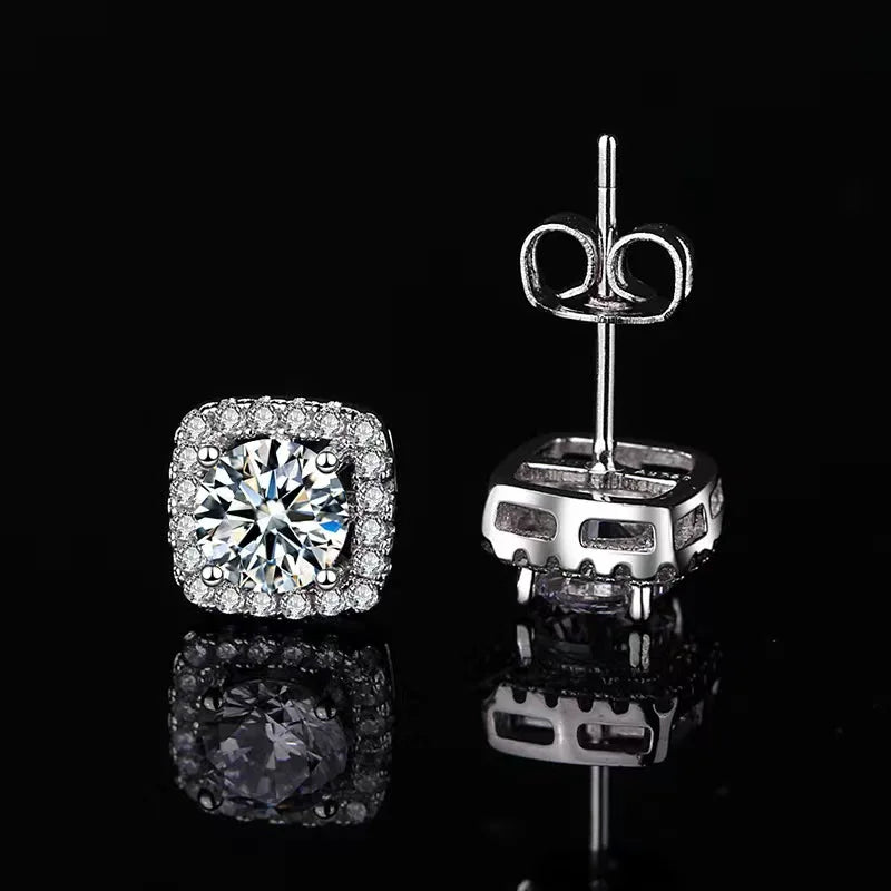 925 Sterling Silver Moissanite Stud Earrings 1-2 Carat Couples Men Women Gift BandsCo Straps