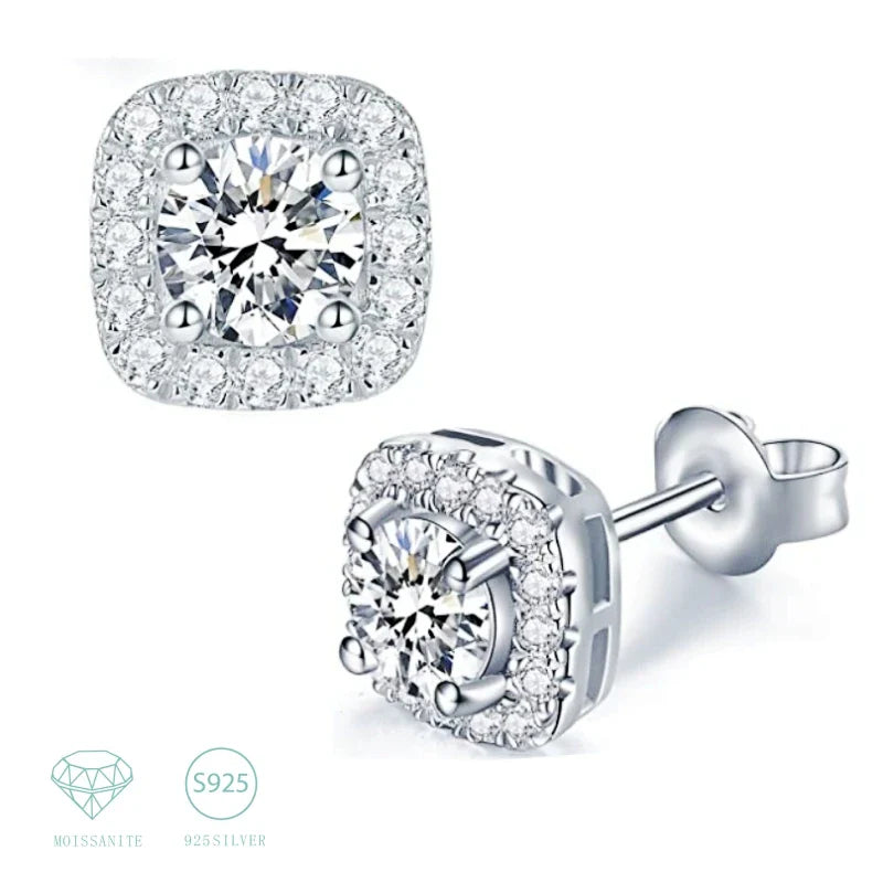 925 Sterling Silver Moissanite Stud Earrings 1-2 Carat Couples Men Women Gift BandsCo Straps
