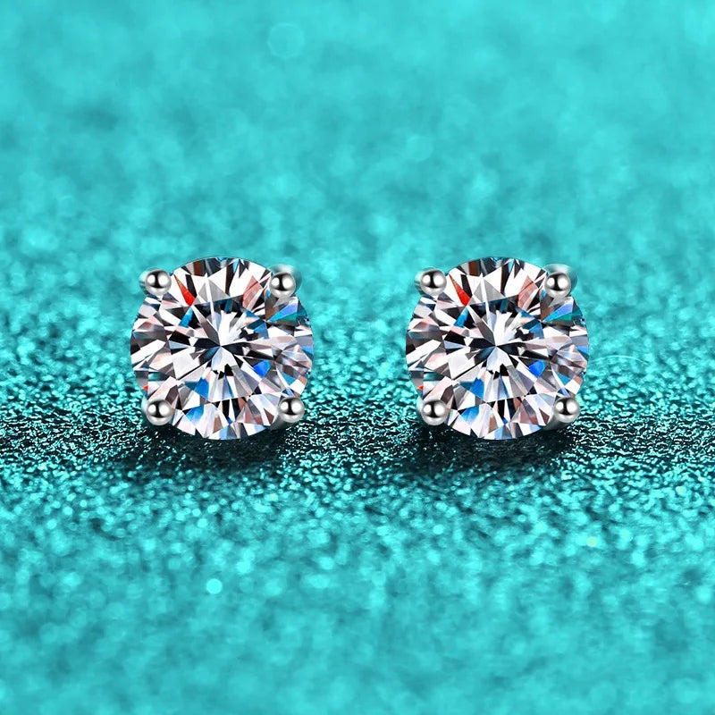 925 Sterling Silver Moissanite Stud Earrings - Round 1ctw Engagement Gift BandsCo Straps