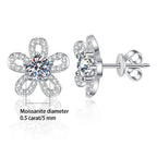 925 Sterling Silver Moissanite Stud Earrings 0.5ct x2 Five-Leaf Flower BandsCo Straps