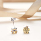 925 Sterling Silver Moissanite Stud Earrings 0.5-1Ct VVS1 Light Yellow BandsCo Straps