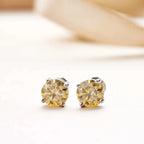 925 Sterling Silver Moissanite Stud Earrings 0.5-1Ct VVS1 Light Yellow BandsCo Straps