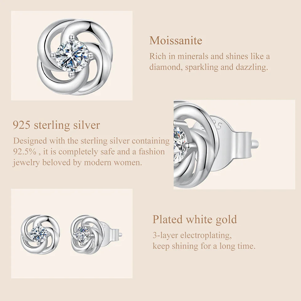 925 Sterling Silver Moissanite Four-Leaf Clover Stud Earrings Hollow Flower BandsCo Straps