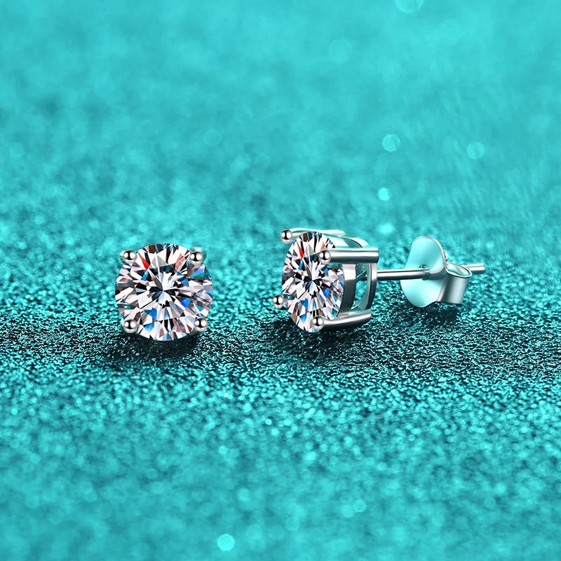 925 Sterling Silver Moissanite Stud Earrings - Round 1ctw Engagement Gift BandsCo Straps