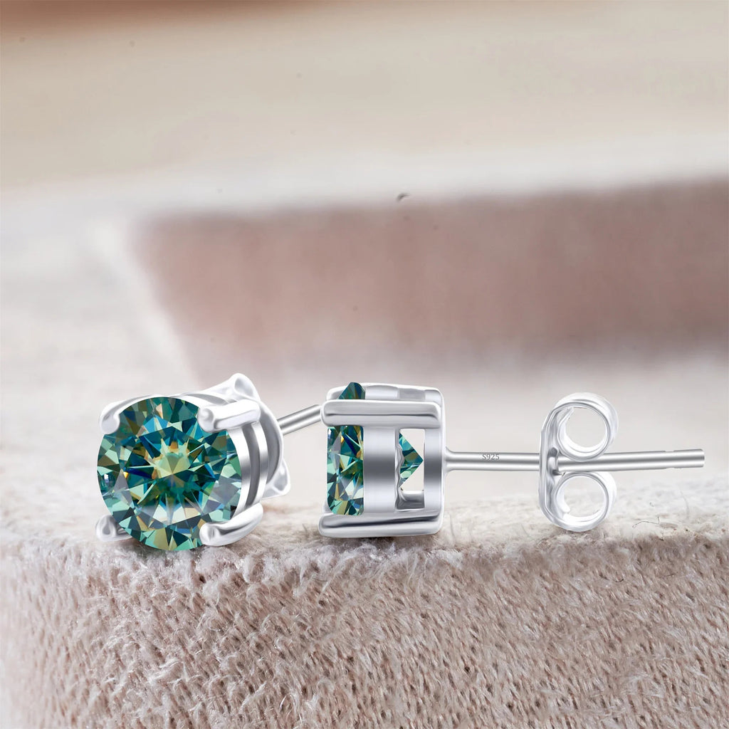 925 Sterling Silver Moissanite Stud Earrings - Round 1ctw Engagement Gift BandsCo Straps