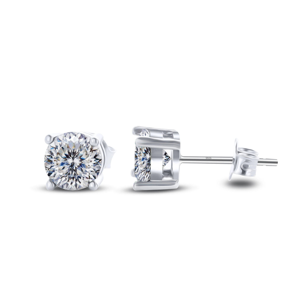 925 Sterling Silver Moissanite Stud Earrings - Round 1ctw Engagement Gift BandsCo Straps