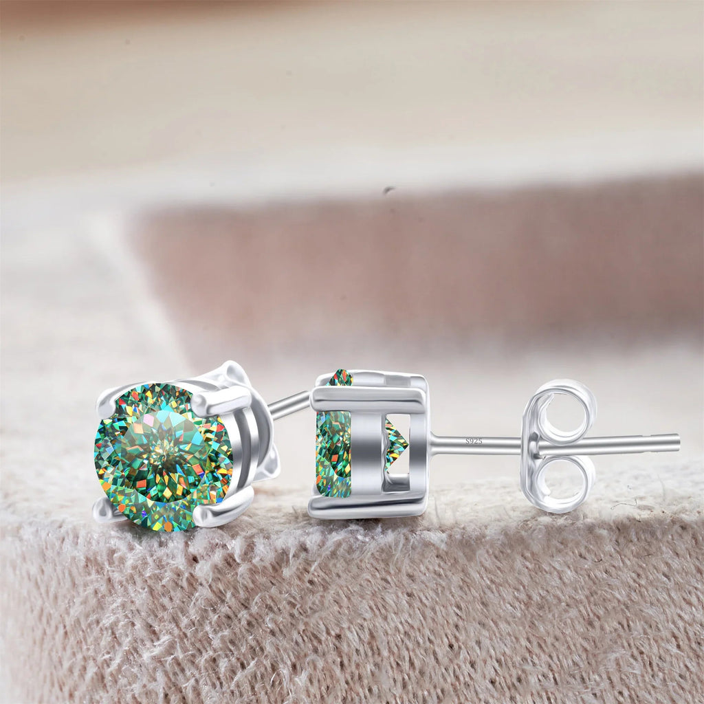 925 Sterling Silver Moissanite Stud Earrings - Round 1ctw Engagement Gift BandsCo Straps