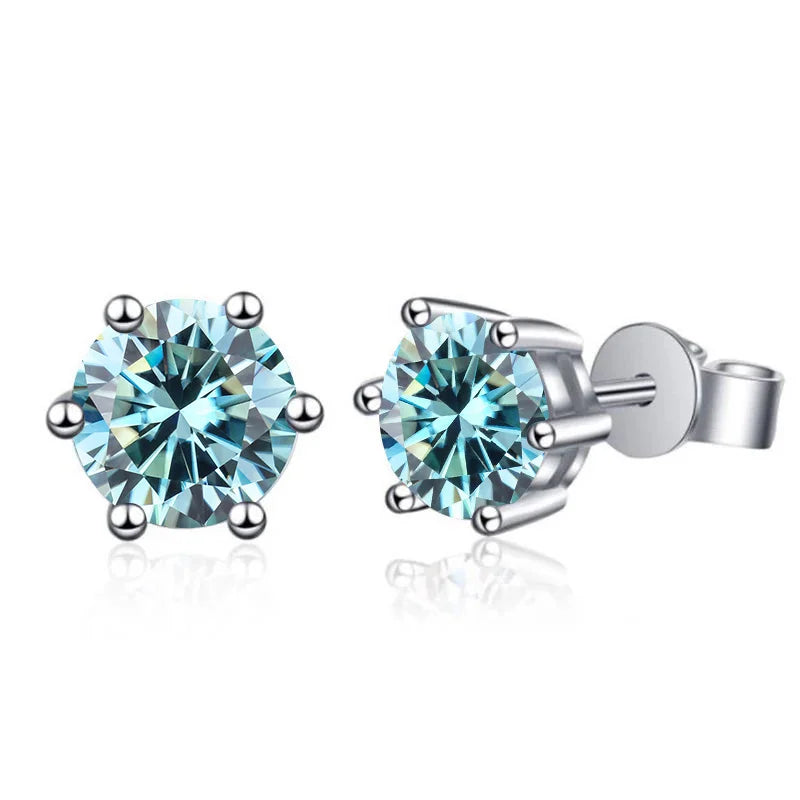 925 Sterling Silver Moissanite Stud Earrings Round VVS1 Pink Yellow Gift BandsCo Straps