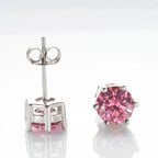 925 Sterling Silver Moissanite Stud Earrings Round VVS1 Pink Yellow Gift BandsCo Straps