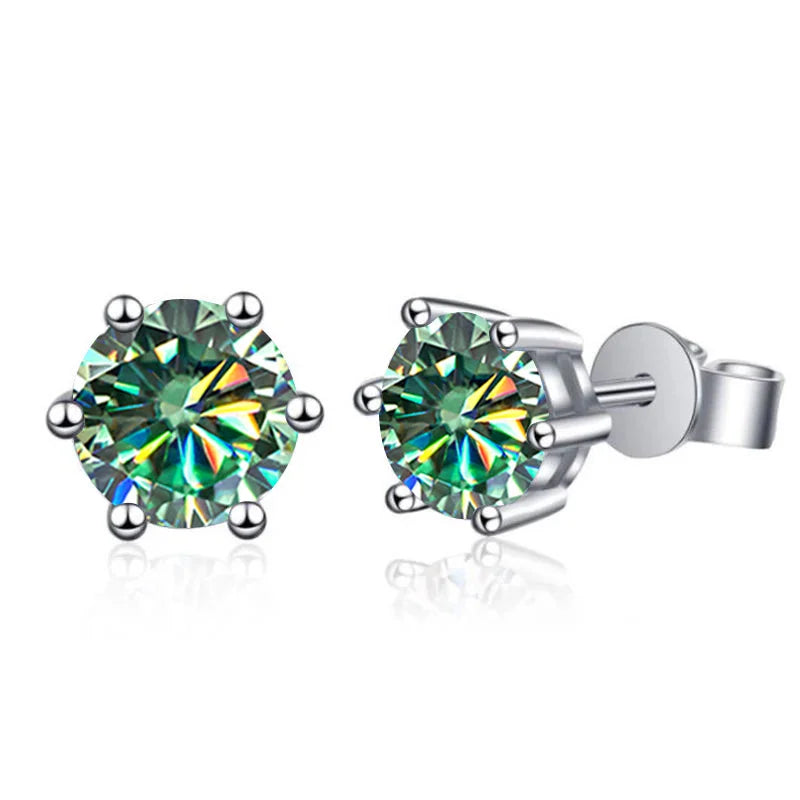 925 Sterling Silver Moissanite Stud Earrings Round VVS1 Pink Yellow Gift BandsCo Straps