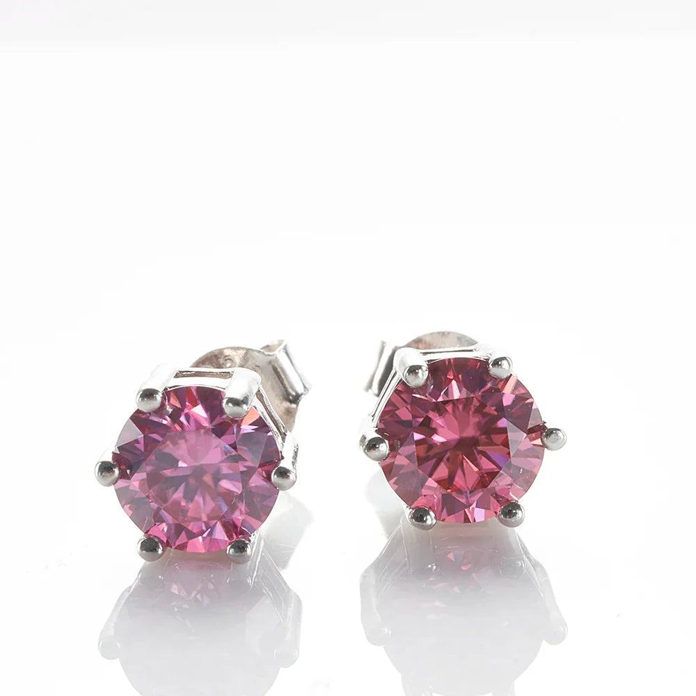 925 Sterling Silver Moissanite Stud Earrings Round VVS1 Pink Yellow Gift BandsCo Straps