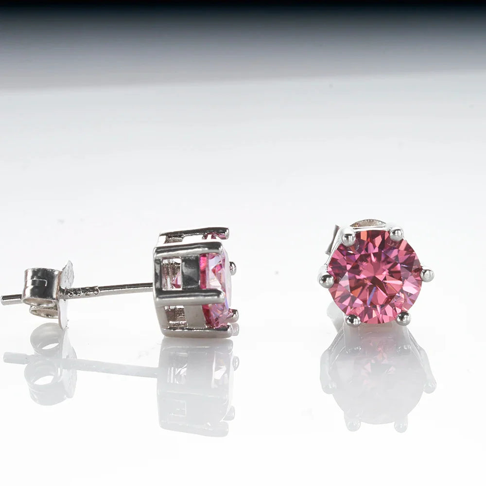 925 Sterling Silver Moissanite Stud Earrings Round VVS1 Pink Yellow Gift BandsCo Straps