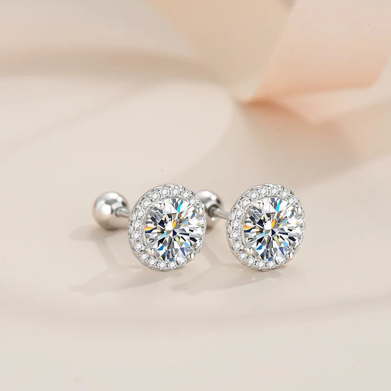 925 Sterling Silver Moissanite Stud Earrings 0.5/1 Ct Round Screw Unisex BandsCo Straps