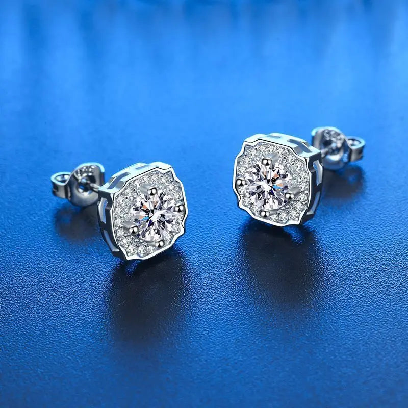 925 Sterling Silver Moissanite Stud Earrings VVS1 Cut GRA Certificate Unisex BandsCo Straps