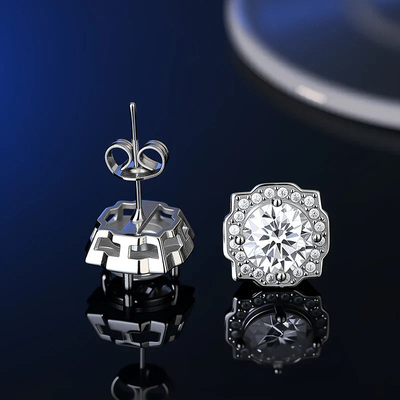 925 Sterling Silver Moissanite Stud Earrings VVS1 Cut GRA Certificate Unisex BandsCo Straps