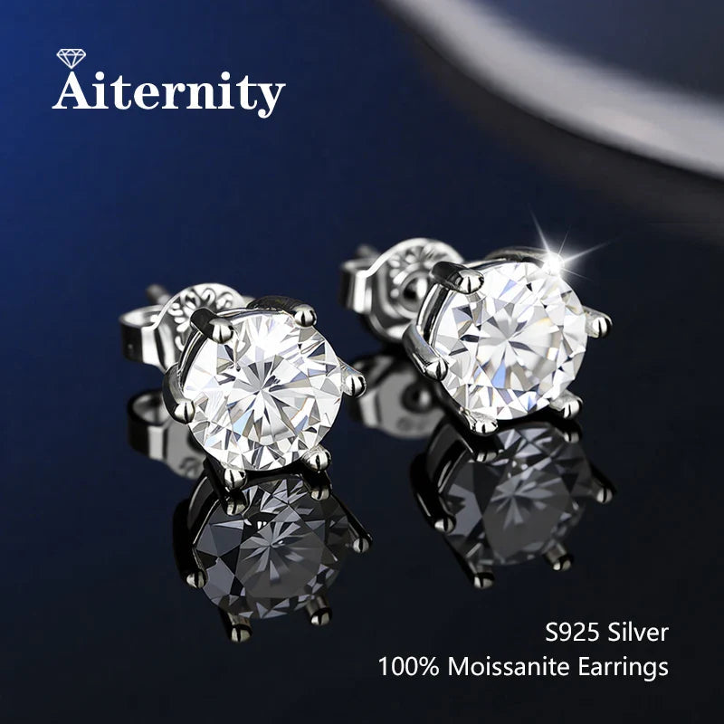 925 Sterling Silver Moissanite Stud Earrings VVS1 Cut GRA Certificate Unisex BandsCo Straps