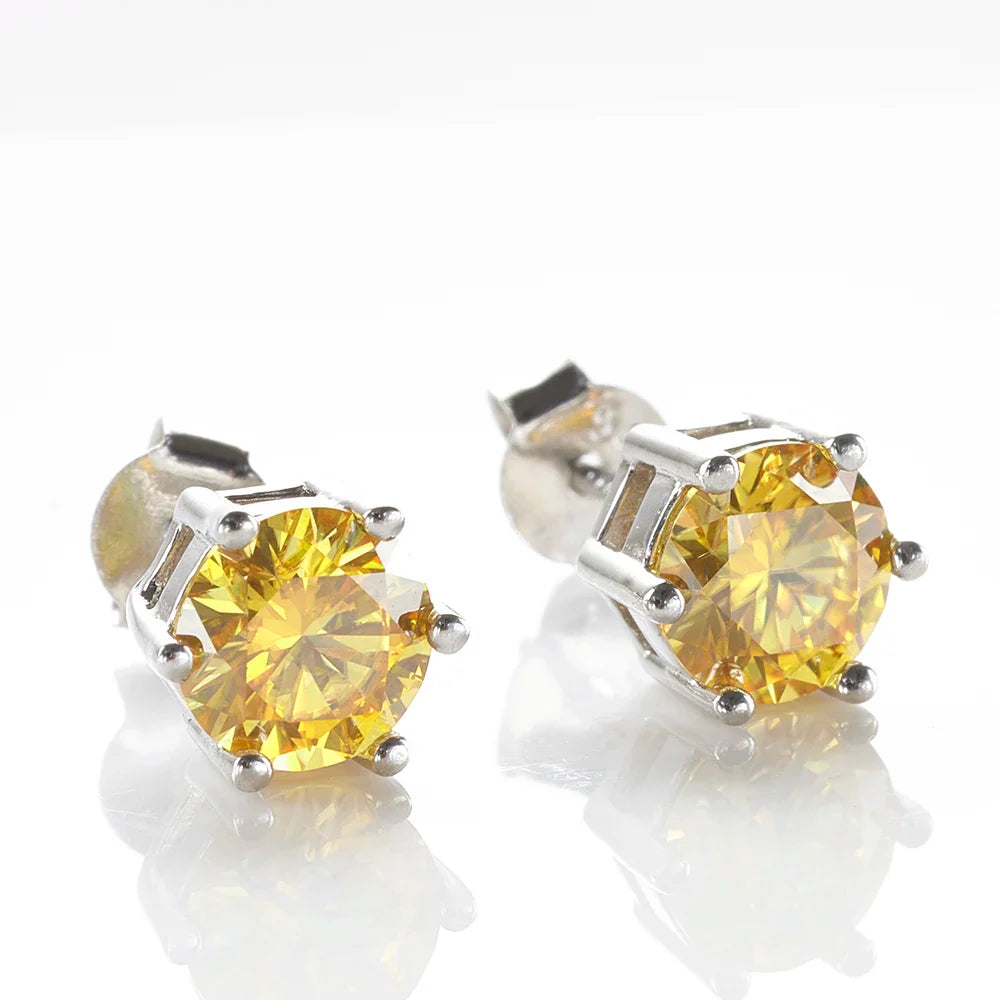 925 Sterling Silver Moissanite Stud Earrings Round VVS1 Pink Yellow Gift BandsCo Straps