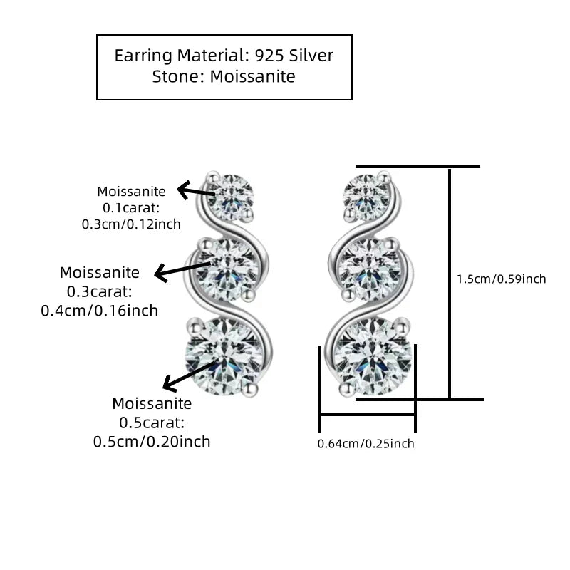925 Sterling Silver Moissanite Twisted Stud Earrings Couples Personalized BandsCo Straps