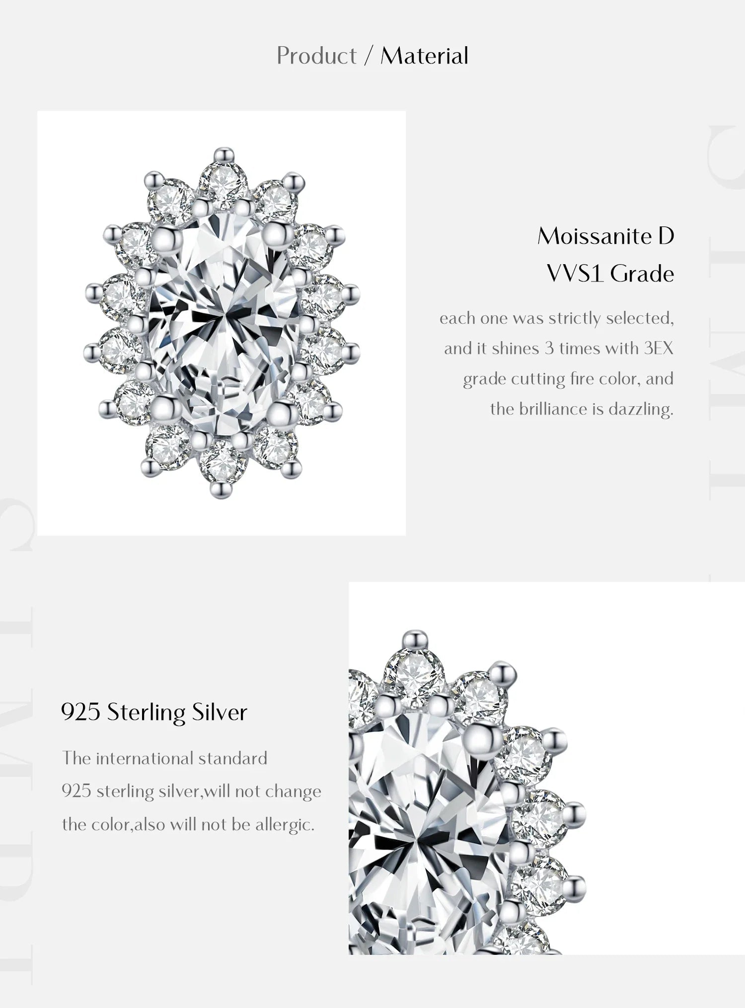 925 Sterling Silver Moissanite Halo Stud Earrings Bridal Wedding Engagement BandsCo Straps