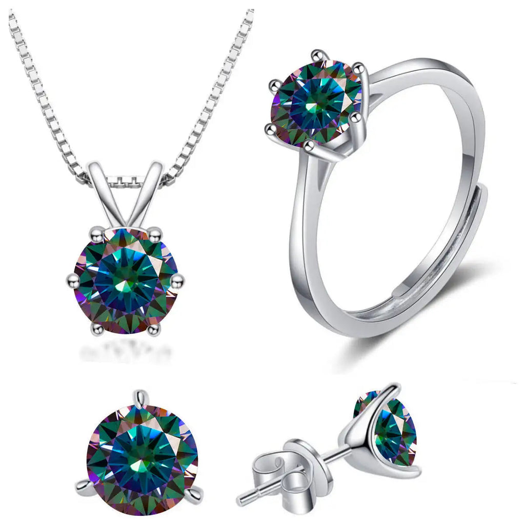 925 Sterling Silver 1ctx4 D Moissanite Necklace Earrings Set Bridal Jewelry BandsCo Straps