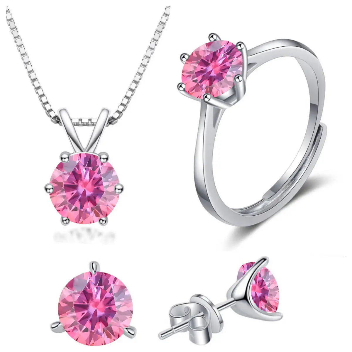 925 Sterling Silver 1ctx4 D Moissanite Necklace Earrings Set Bridal Jewelry BandsCo Straps