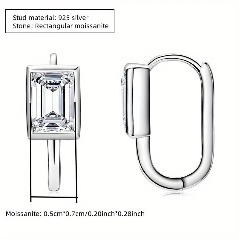 925 Sterling Silver 2x1ct Rectangular Moissanite Stud Earrings Unisex BandsCo Straps
